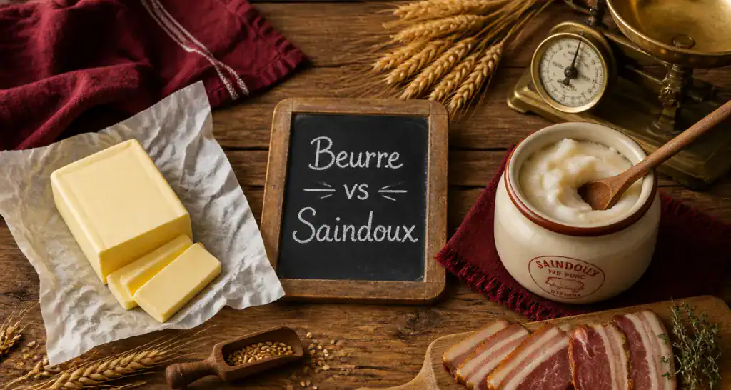 beurre saindoux sur plan de travail rustique