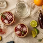 Cocktail facile et pas cher : verres, glaçons, citron, carafe, recette moins de 2 euros