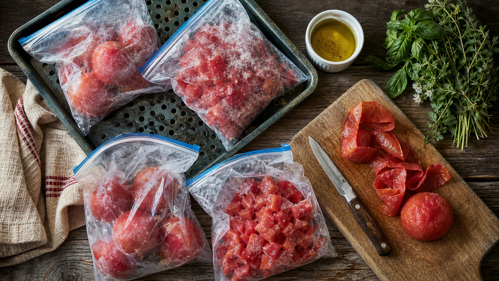 Congélation tomate crue : tomates fraîches prêtes à congeler