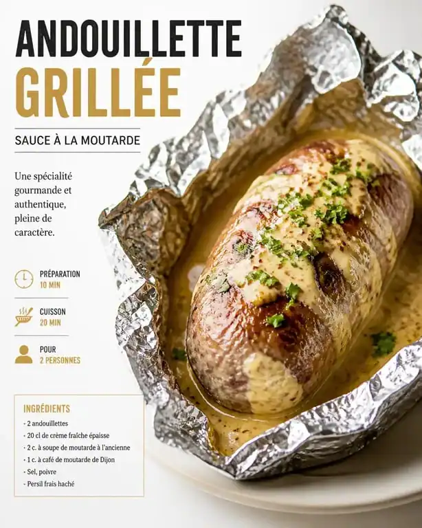 Andouillette au barbecue en papillote à la moutarde prête à être dégustée