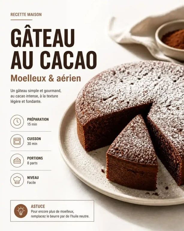 Gâteau au cacao moelleux fait maison sur une assiette