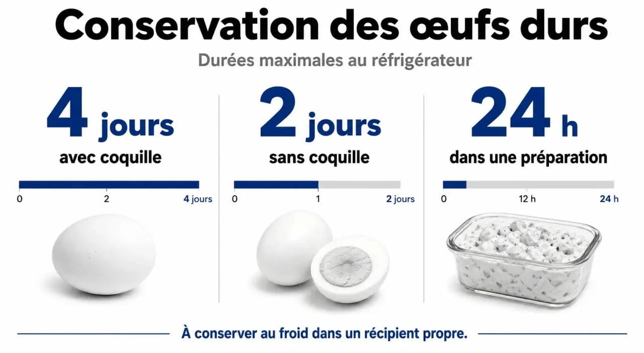 Infographie des durées de conservation des œufs durs au réfrigérateur