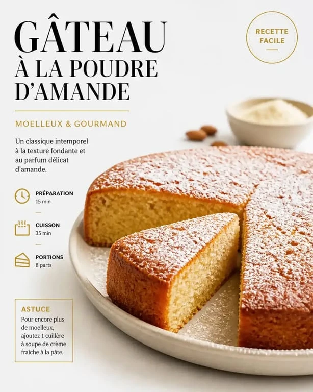 Gâteau à la poudre d'amande moelleux et doré sur une assiette