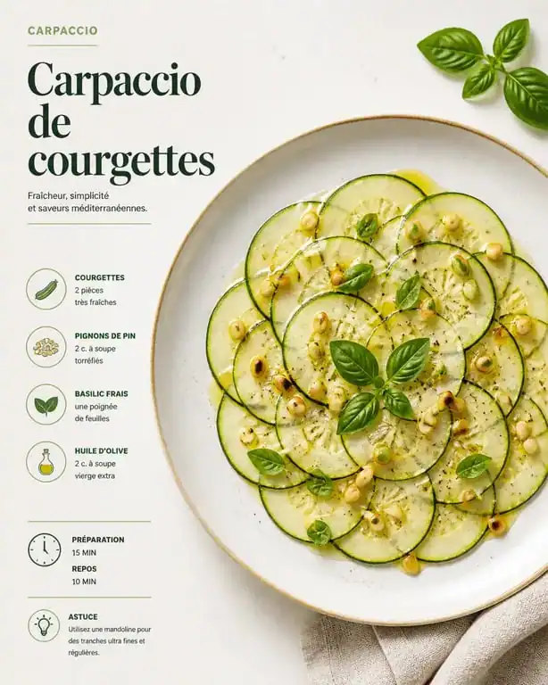 Carpaccio de courgettes frais et léger, une entrée idéale avant un aïoli