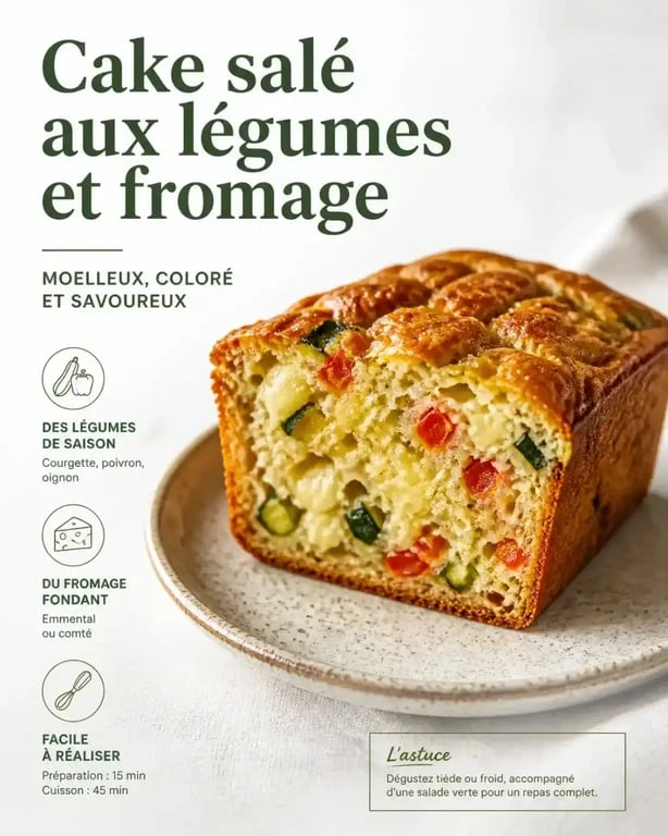 Tranche de cake salé maison moelleux et garni, recette salée facile.
