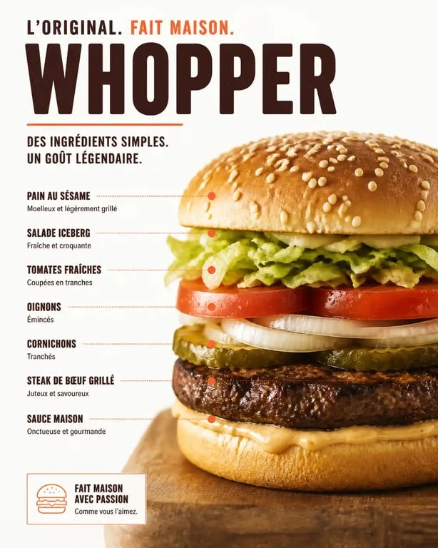 Whopper fait maison avec steak grillé, tomates fraîches et salade, recette de hamburger Whopper