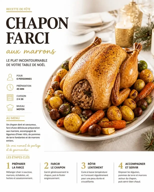 Chapon farci et ses accompagnements festifs pour un repas de Noël réussi