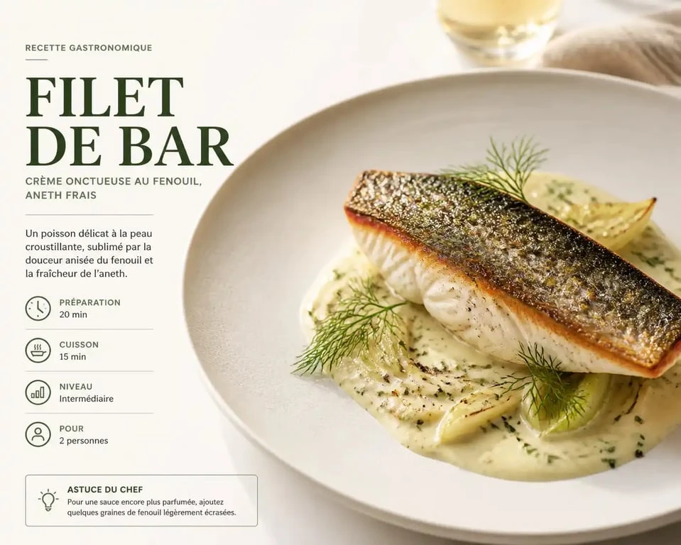 Filet de bar à la crème de fenouil, recette signature de La Cuisine de Fabrice
