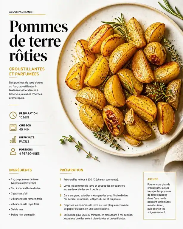 Assiette d'accompagnement de pommes de terre rôties aux herbes