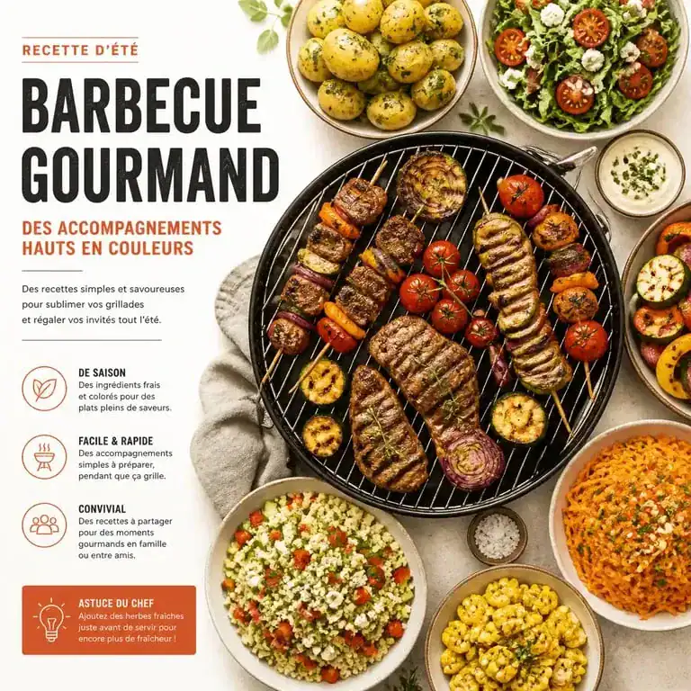 Assortiment d'accompagnements pour barbecue avec salades et légumes grillés