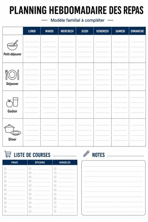 Exemple de planning de menu famille pour la semaine pour une organisation efficace des repas