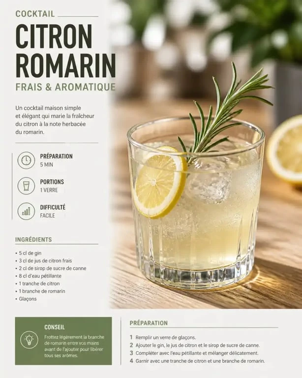 Cocktail facile et pas cher préparé maison avec des ingrédients simples et une présentation élégante