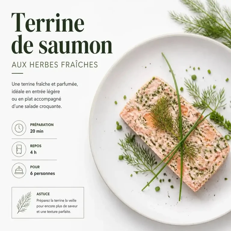 Terrine de saumon aux herbes fraîches, une idée d'entrée froide élégante et raffinée pour vos repas.