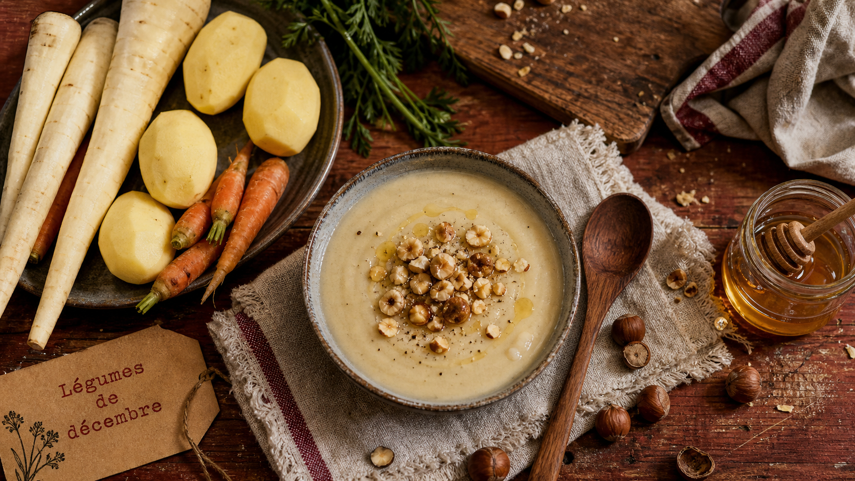 legume decembre : velouté de panais aux noisettes et miel