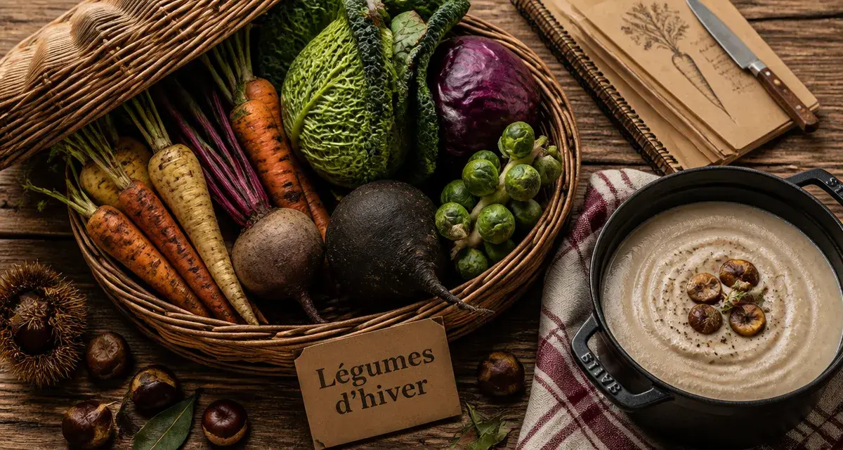 Légumes de saison janvier : légumes d’hiver sur table en bois