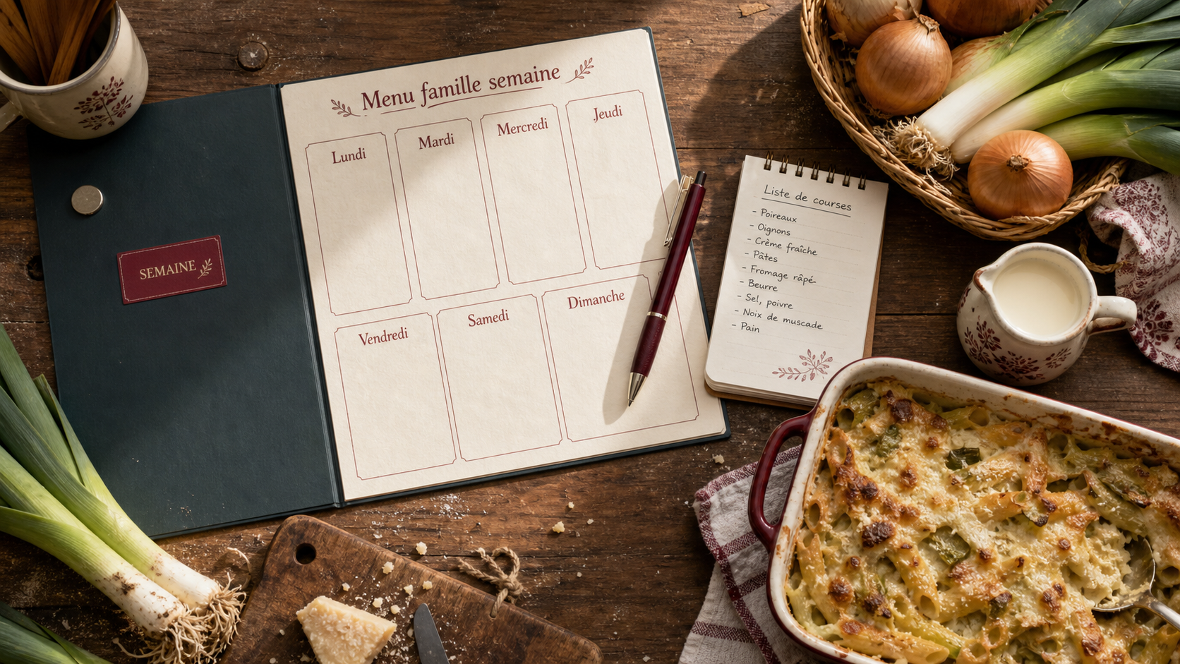 Menu famille semaine : tableau 7 jours repas équilibrés