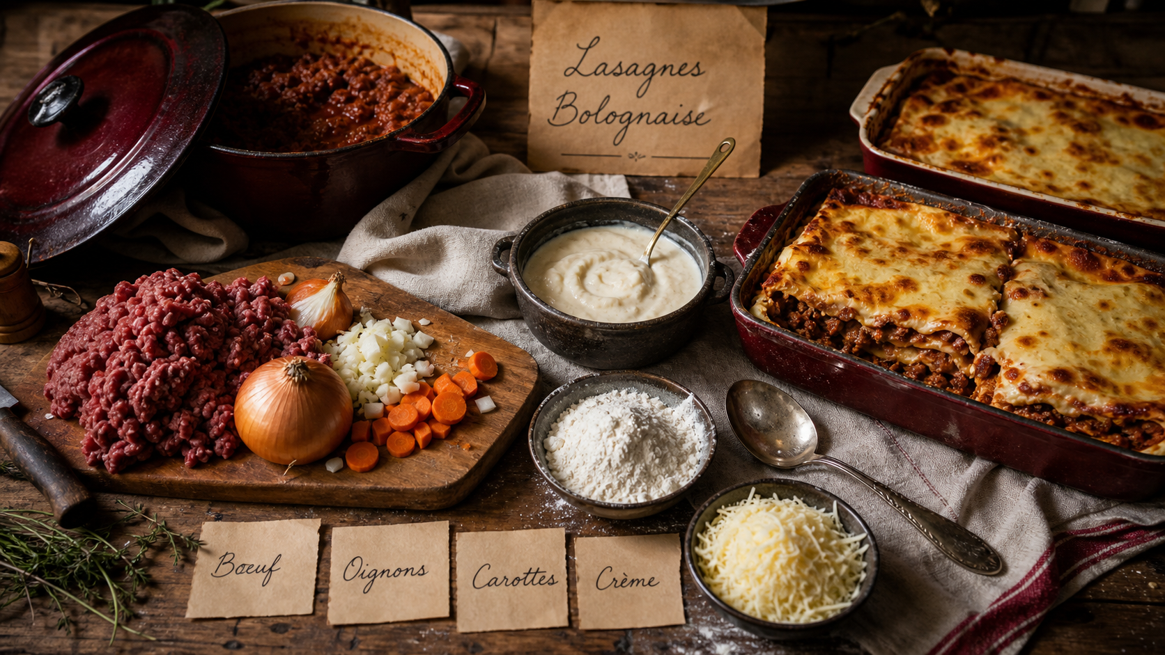 Recette 10 personnes : 3 lasagnes conviviales, cuisson en plat