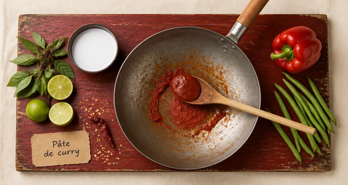 Recette avec pate de curry : pâte rouge, lait de coco et wok