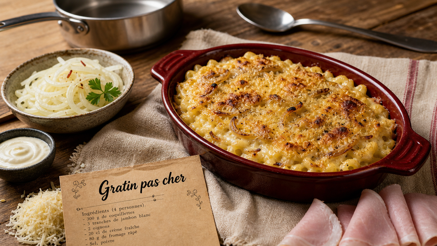 Recette facile pas cher : gratin de coquillettes au jambon