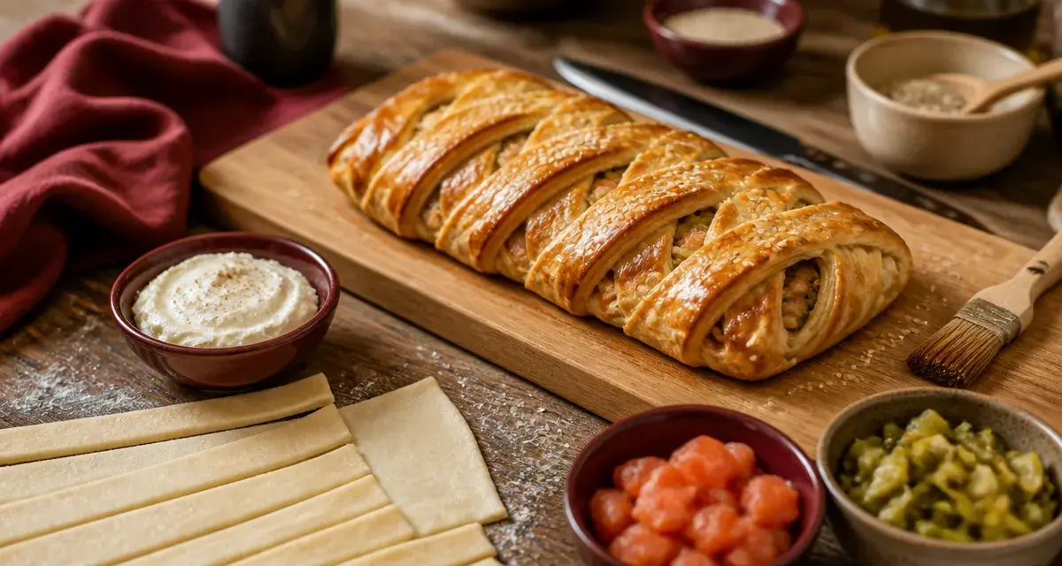 Recette feuilleté salé : tresse saumon poireaux croustillante