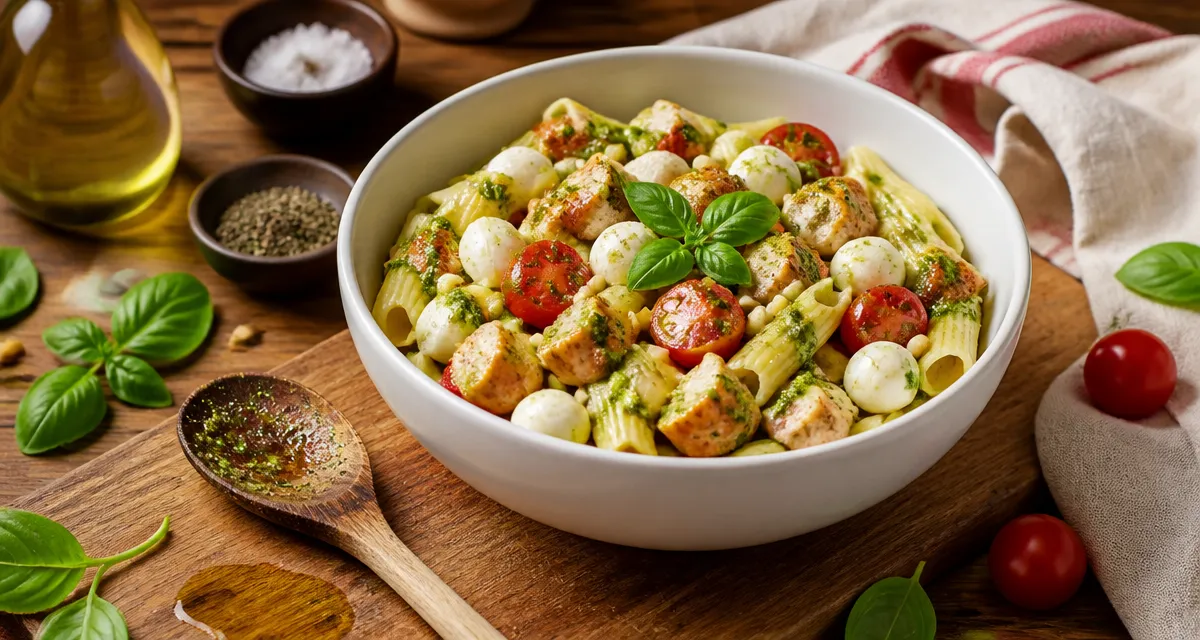 Salades de pates au poulet : salade de pâtes au poulet au pesto
