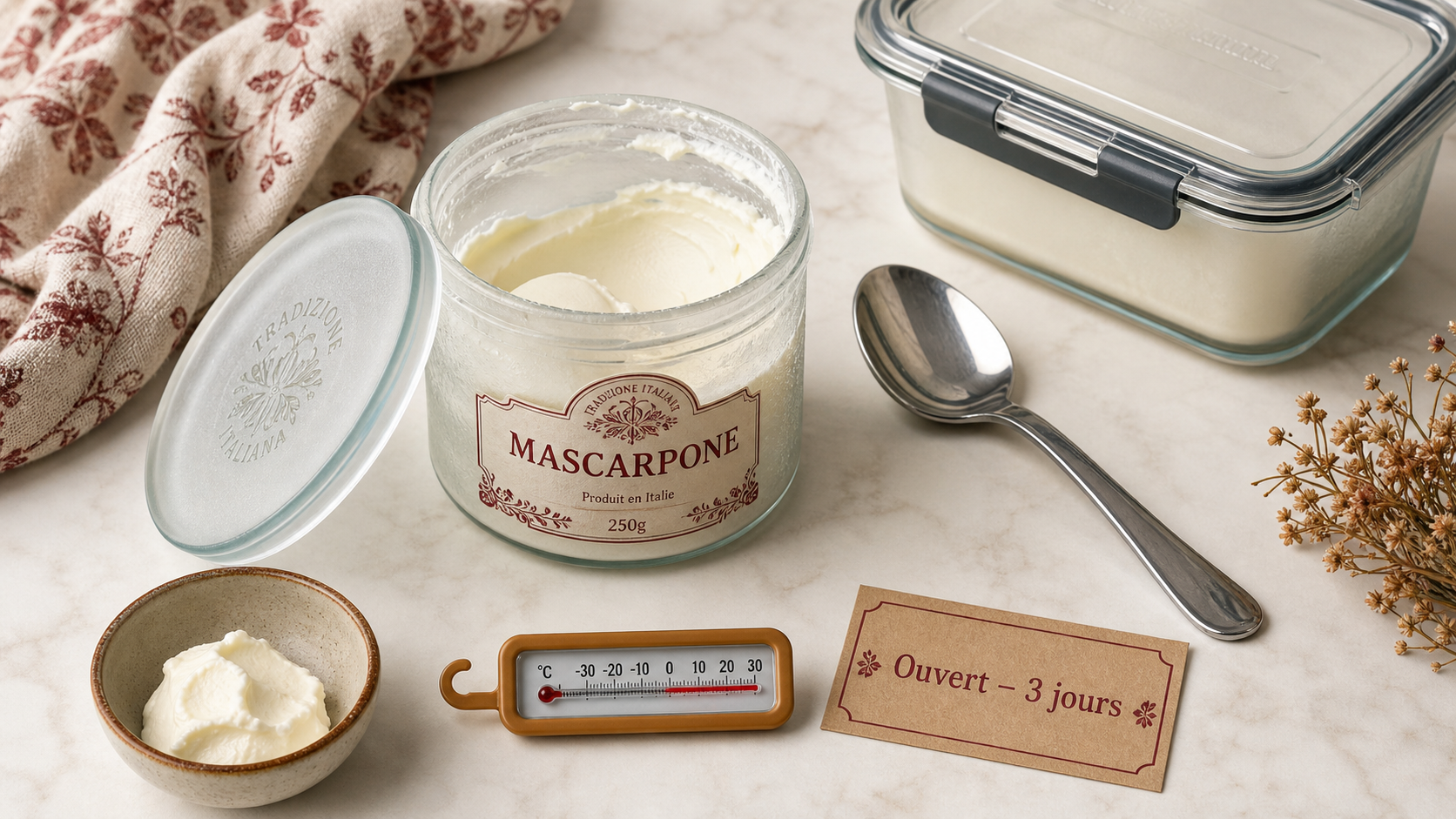 Conservation mascarpone ouvert : 3 jours au frigo