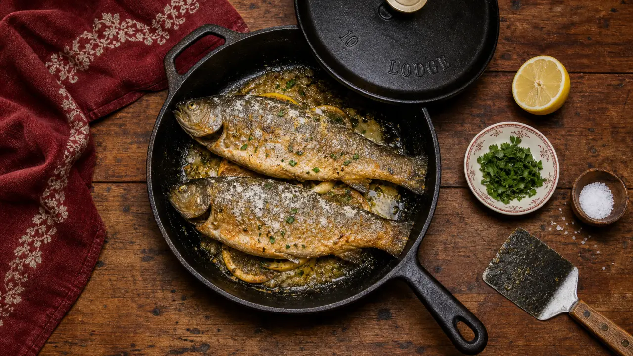 Cuisson truite poele : truite dorée, peau croustillante, beurre citronné