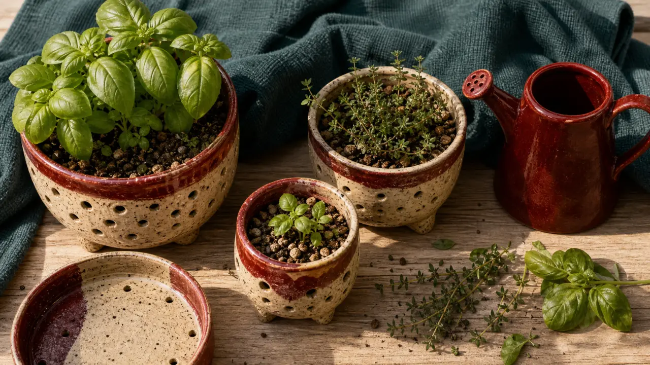 Cultiver des aromatiques en pot : pots percés, drainage, basilic et thym