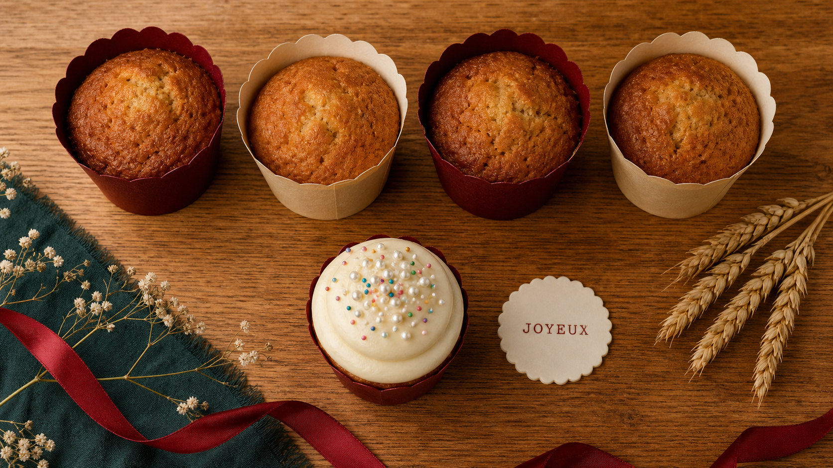 Décoration muffins : sprinkles, topping buttercream et disque en azyme sur muffins