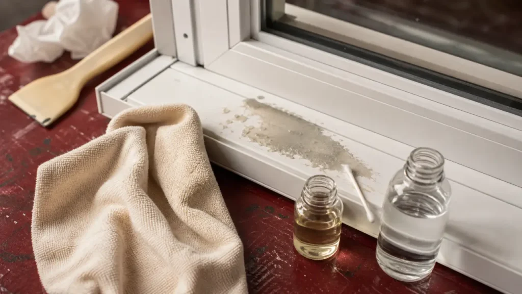Enlever la colle sur une fenêtre PVC sans marquer le cadre : huile, alcool isopropylique, acétone