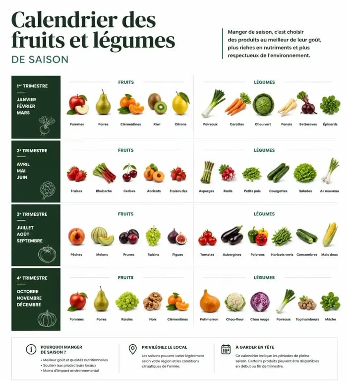 Calendrier des fruits et légumes pour manger de saison tout au long de l'année