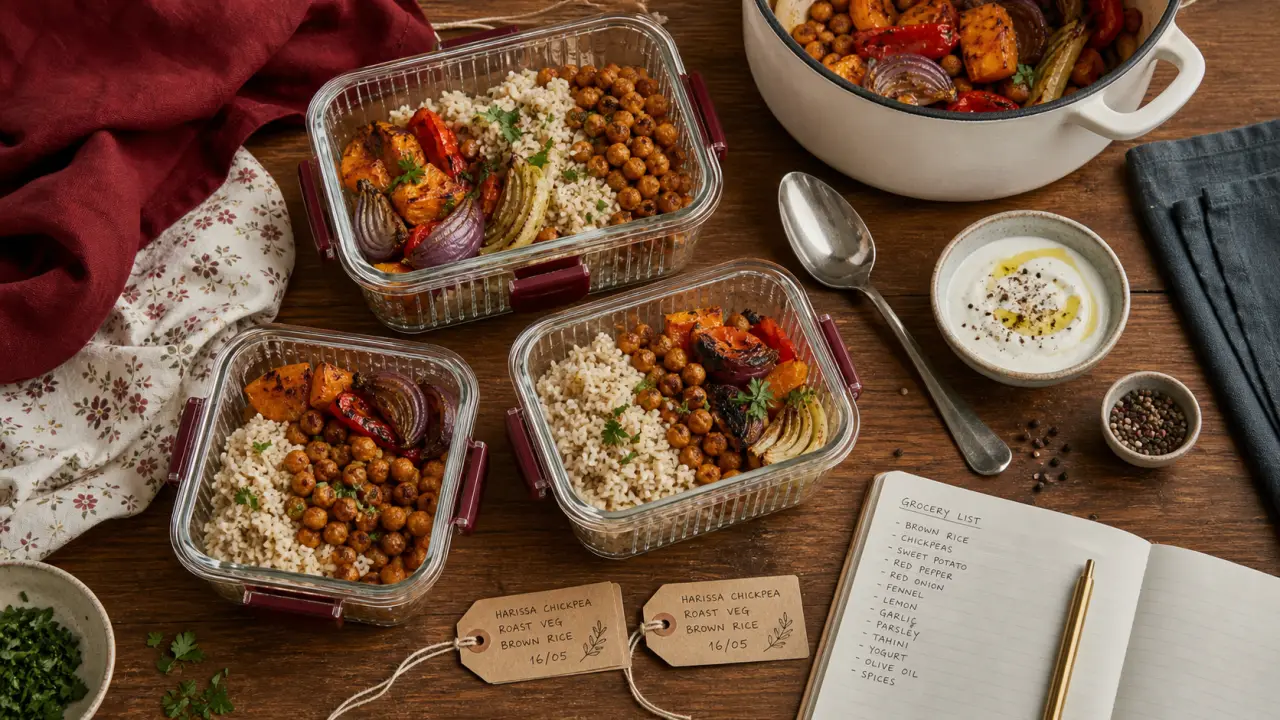 Le batch cooking pour la semaine : 2 heures, 5 repas, boîtes hermétiques et légumes