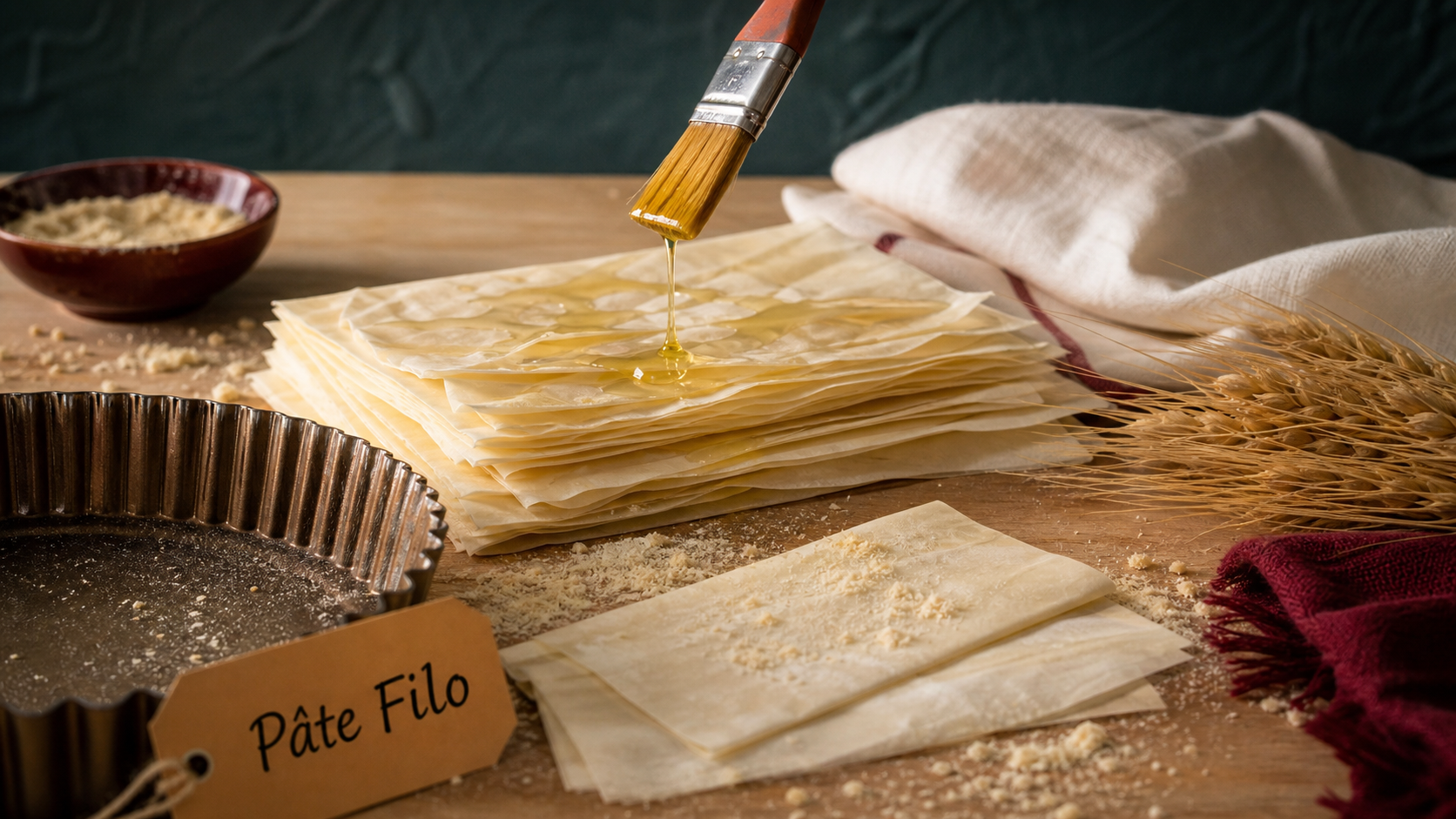 Pâte filo : feuilles fines dorées prêtes à garnir