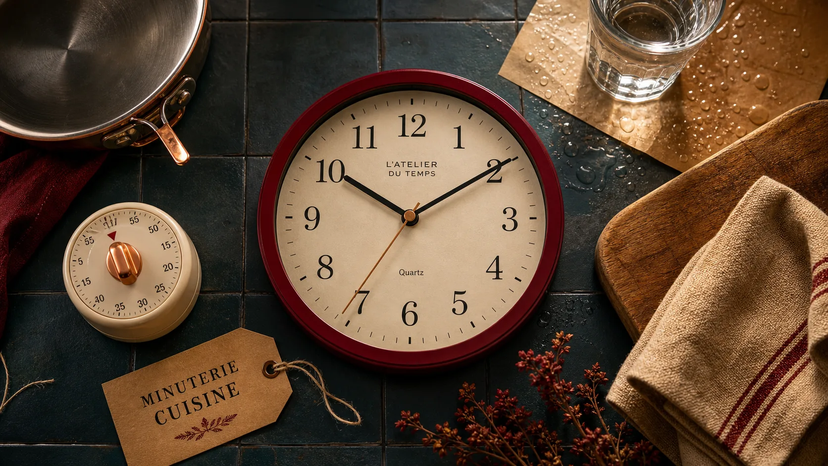 Pendule pour cuisine, cadran lisible et résistante à la graisse