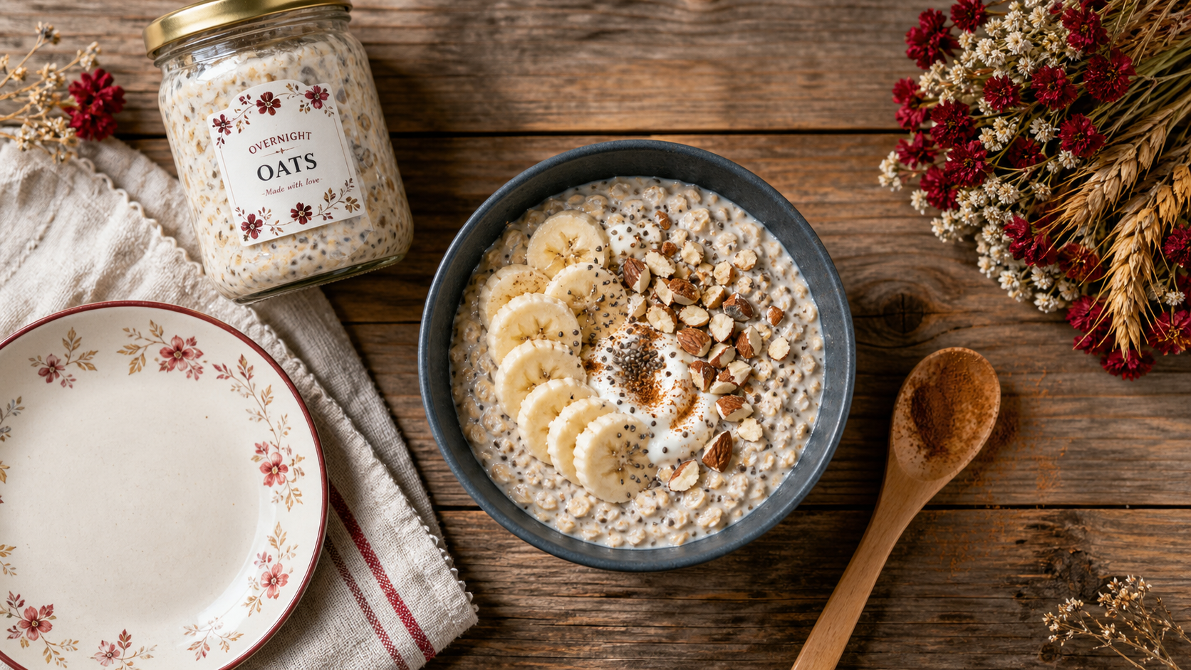 Petit dej équilibré recette : porridge aux flocons d’avoine, chia et banane sans sucre raffiné