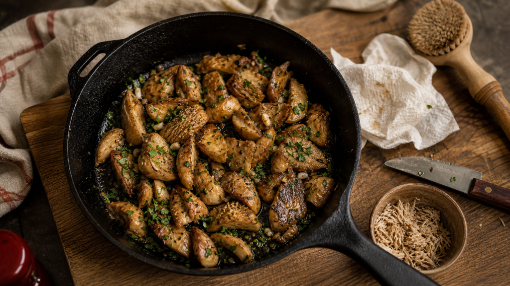 Pieds de moutons cuisson, poêlée dorée après nettoyage à la poêle