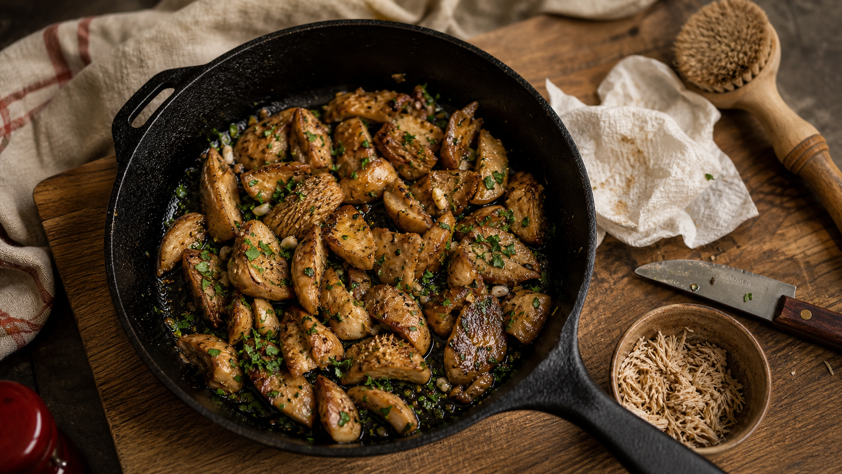 Pieds de moutons cuisson, poêlée dorée après nettoyage à la poêle