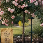 Rosiers tiges pleureurs : rosier sur tige pleureur, fleurs rose pâle