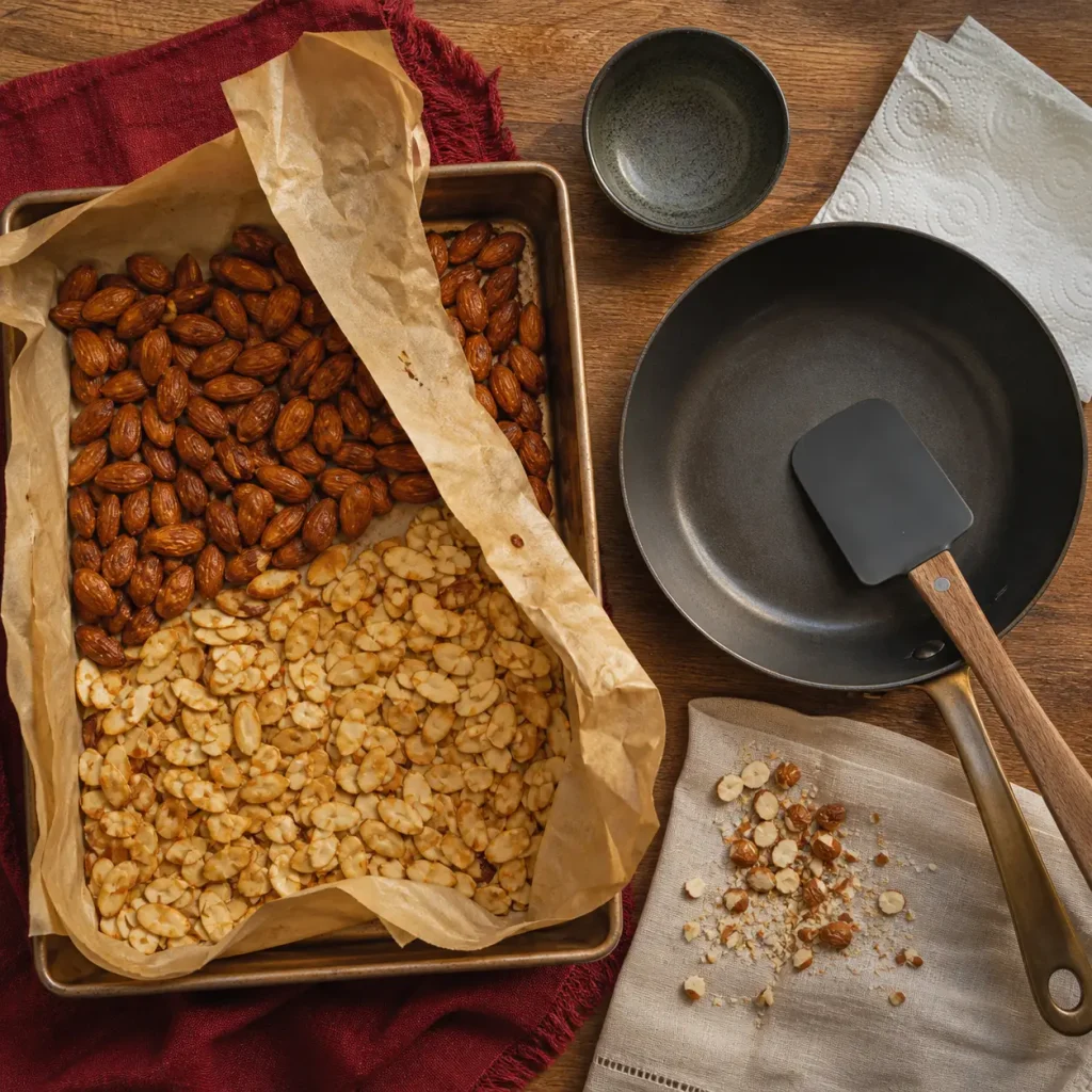 Amandes torréfiées au four ou à la poêle, le croquant doré sans les brûler