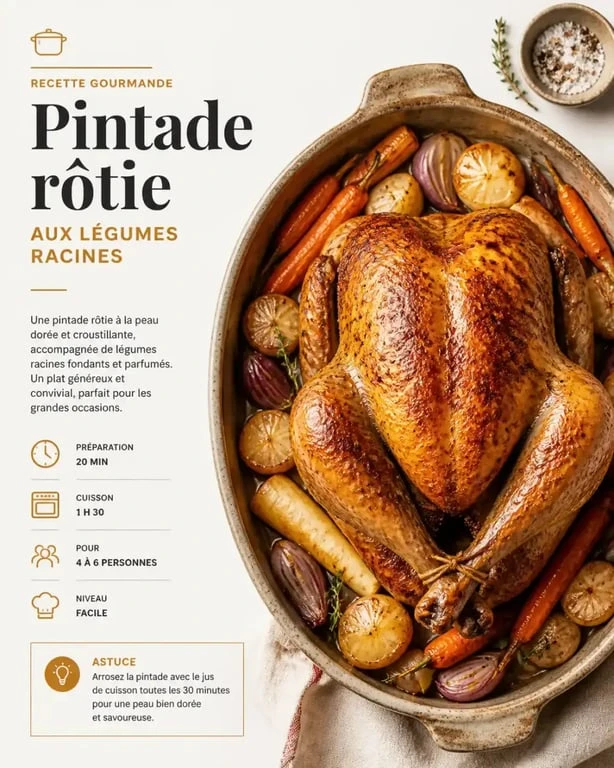 Recette de pintade rôtie au four avec légumes racines