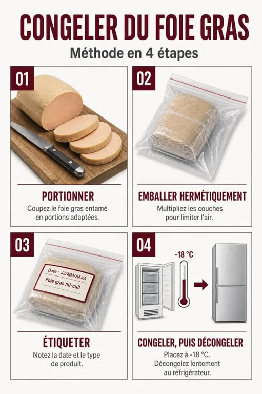 Comment congeler foie gras : étapes de portionnement, emballage et décongélation au réfrigérateur