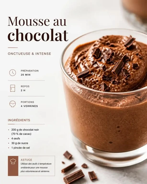 Mousse au chocolat magique réalisée au Thermomix, dessert de dernière minute gourmand
