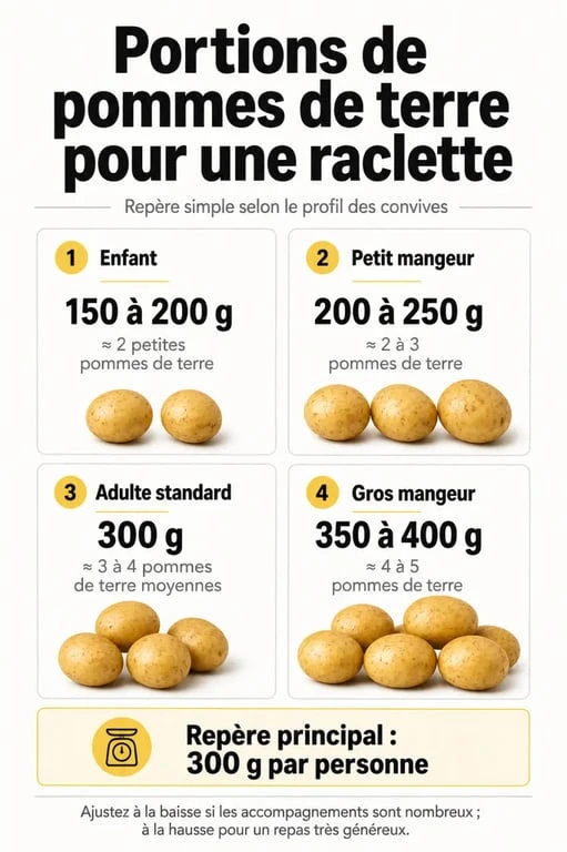 Combien de patate par personne raclette : infographie des portions selon le profil des convives