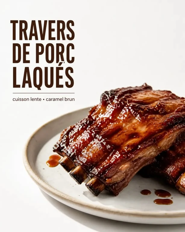 Travers de porc au four, recette de travers de porc au four laqués et caramélisés sur assiette