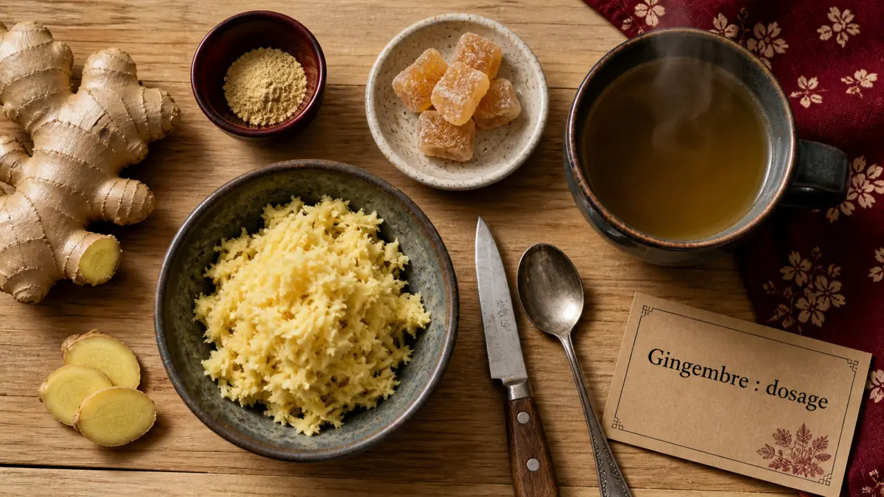 Gingembre cuisine : bol de gingembre frais et poudre, dosage