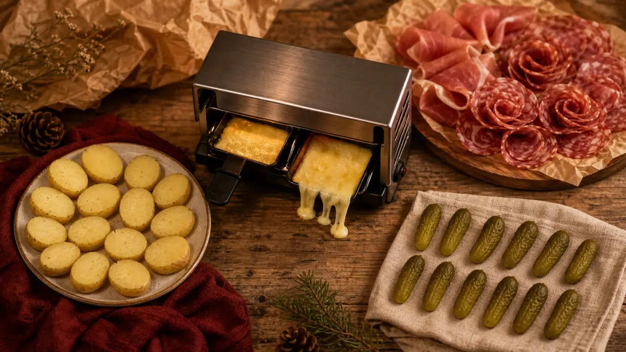Raclette pour 4 personnes : fromage qui fond sur mini appareil