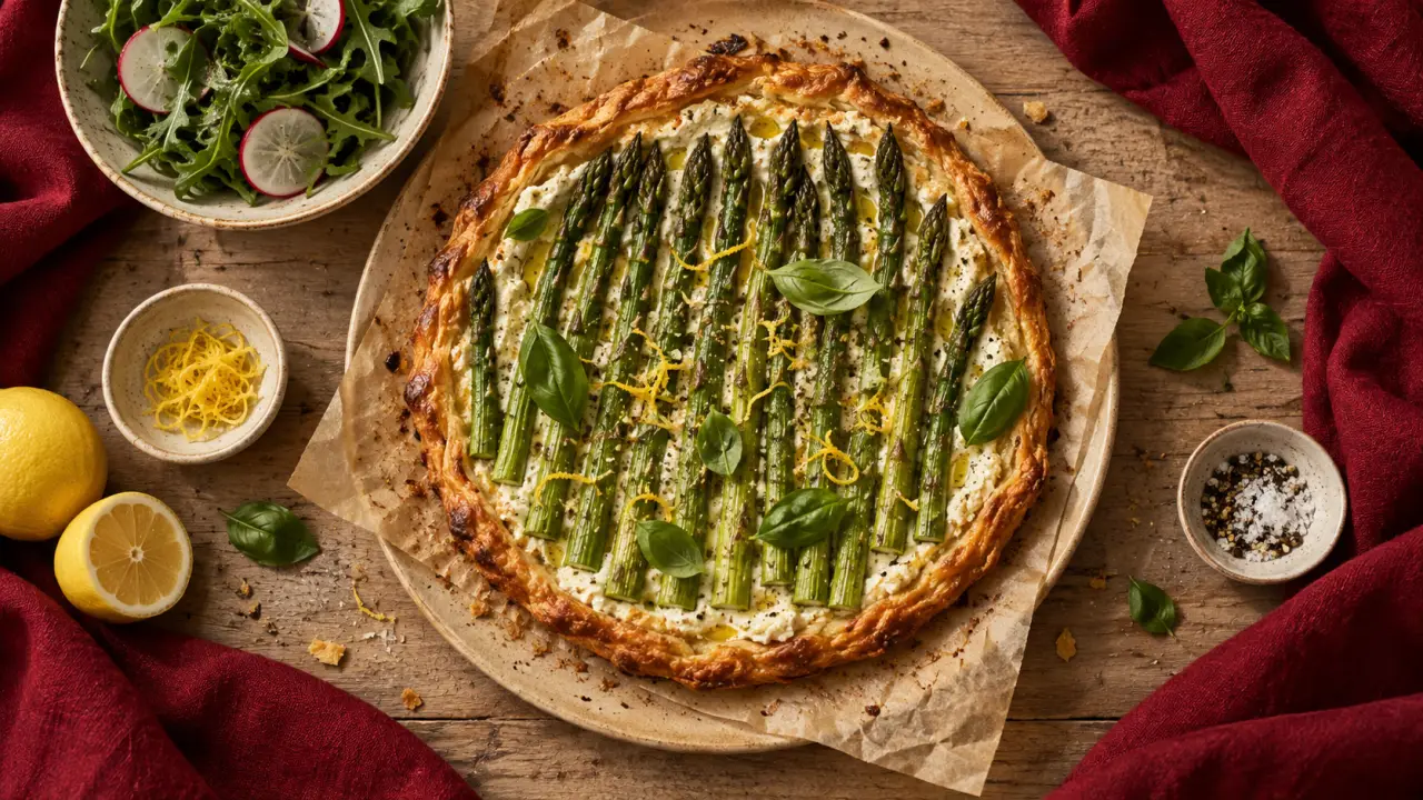 Idées repas avril : tarte fine asperges, ricotta et basilic