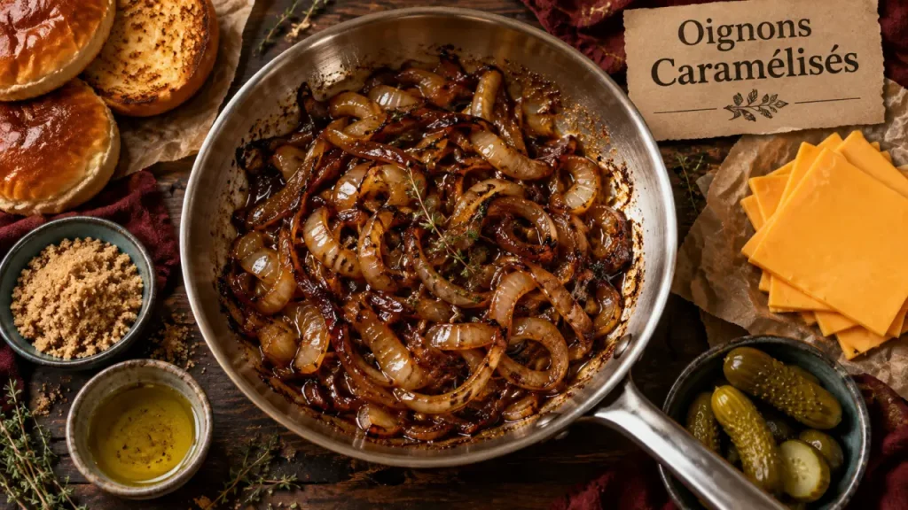Oignon caramélisé pour burger : 35 minutes pour une compotée fondante sans la brûler