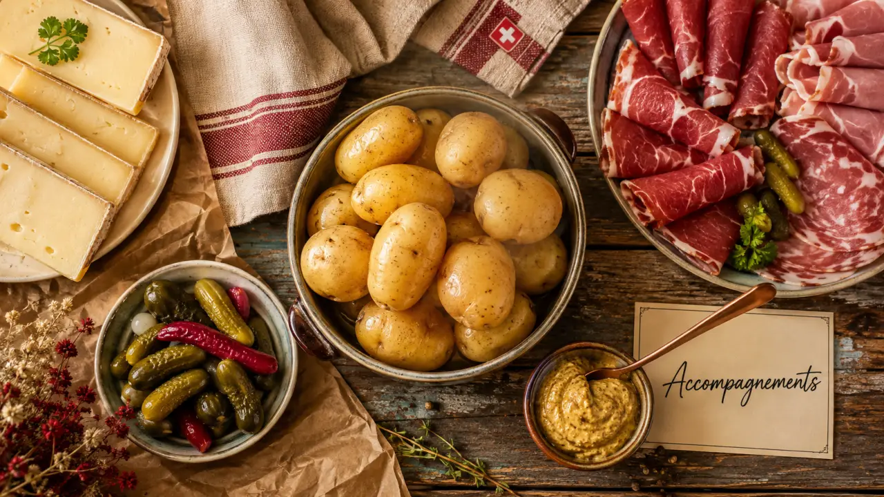 Raclette accompagnements : pommes de terre, pickles et légumes croquants