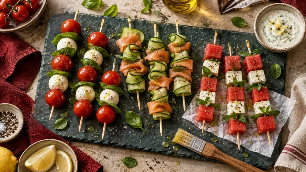 Brochettes froides pour l’apéritif : 6 idées colorées qui restent nettes jusqu’au service